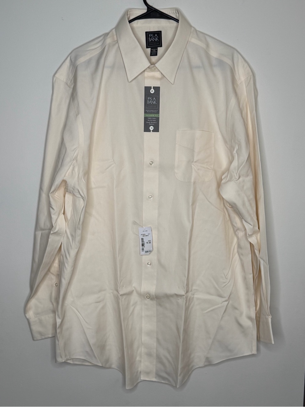 NWT Joseph A Banks Traveler Tailored Fit Cream Dress Shirt 18-36 100% Cotton